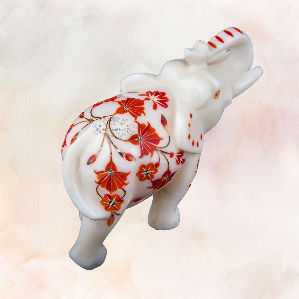 Red & Orange Designed Marble Elephant